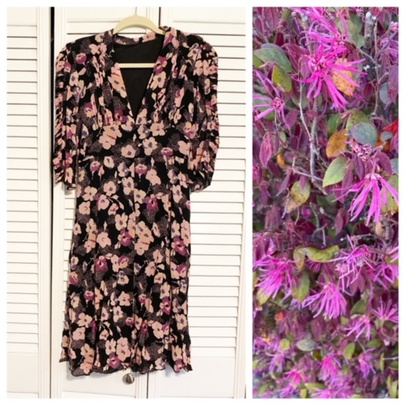 Anna Sui Dresses & Skirts - Vintage Anna Sui Floral Silk Dress Sample blk/pink sz xs